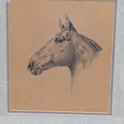 Vintage Framed Horse Drawing "Innamorata" 1991 Signed Heidi A. Larson