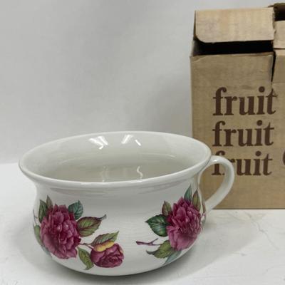 Sale Photo Thumbnail #503: Vintage Miniature Chamber Pot c.1960s Portmeirion Decorative Pottery- Ceramic English Rose - Elegant Planter / Egg Basket - Made in England