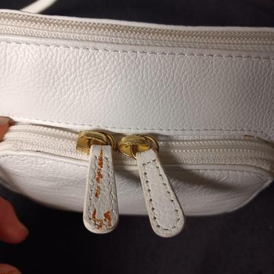 STONE MOUNTAIN CREAM COLORED LEATHER PURSE AND AN ANN TAYLOR LOFT BROWN LEATHER PURSE