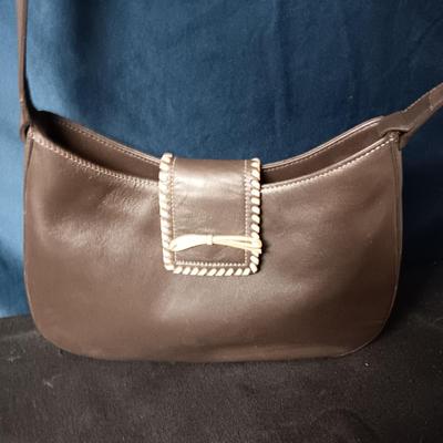 STONE MOUNTAIN CREAM COLORED LEATHER PURSE AND AN ANN TAYLOR LOFT BROWN LEATHER PURSE