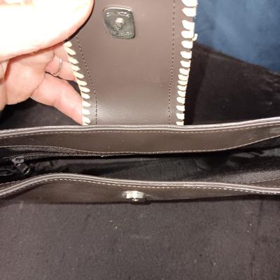 STONE MOUNTAIN CREAM COLORED LEATHER PURSE AND AN ANN TAYLOR LOFT BROWN LEATHER PURSE