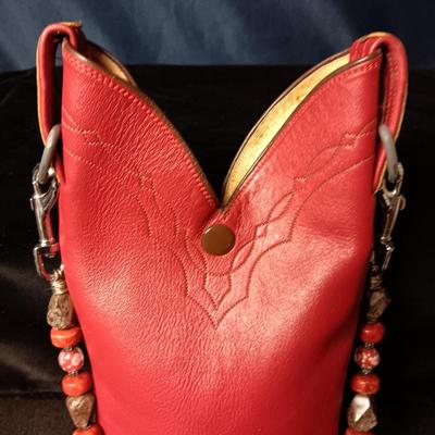DESIGNS BY KARA REPURPOSED LEATHER BOOT PURSE WITH GLASS BEADED STRAP