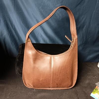 COACH BROWN LEATHER PURSE AND A KATE SPADE DENIM PURSE