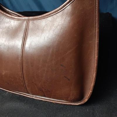 COACH BROWN LEATHER PURSE AND A KATE SPADE DENIM PURSE