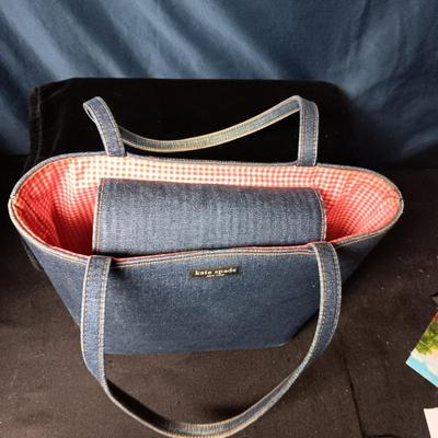 COACH BROWN LEATHER PURSE AND A KATE SPADE DENIM PURSE