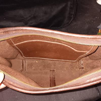 COACH BROWN LEATHER PURSE AND A KATE SPADE DENIM PURSE