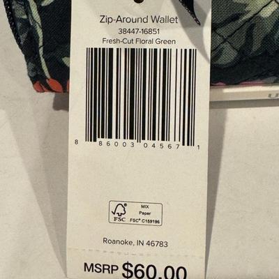 Vera Bradley Zip-Around Wallet. Fresh-cut Floral Green.