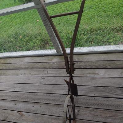 Antique Wood Frame Single Row Push Plow