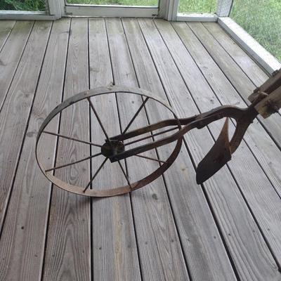 Antique Wood Frame Single Row Push Plow