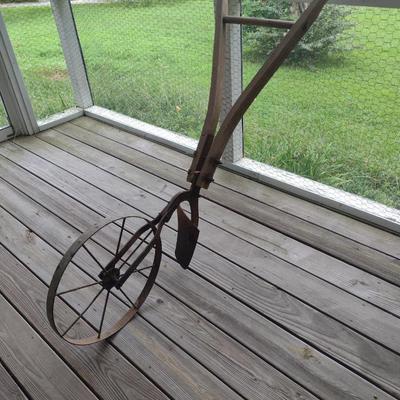 Antique Wood Frame Single Row Push Plow