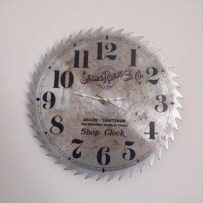 Vintage Sears Roebuck & Co Shop Wall Clock- Saw Blade Design- In Working Condition