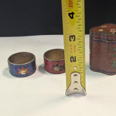 Vintage Chinese Cloisonne Bill Box & Napkin Rings