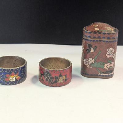 Vintage Chinese Cloisonne Bill Box & Napkin Rings