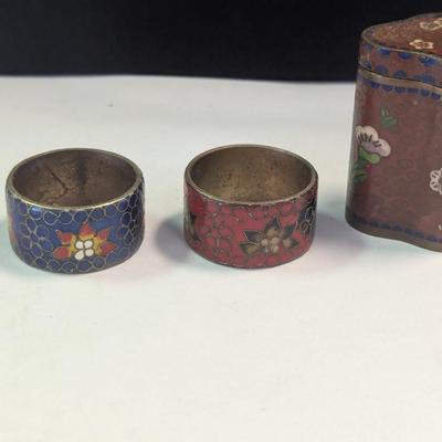 Vintage Chinese Cloisonne Bill Box & Napkin Rings