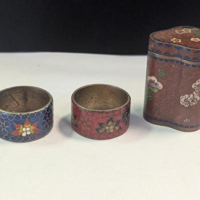Vintage Chinese Cloisonne Bill Box & Napkin Rings