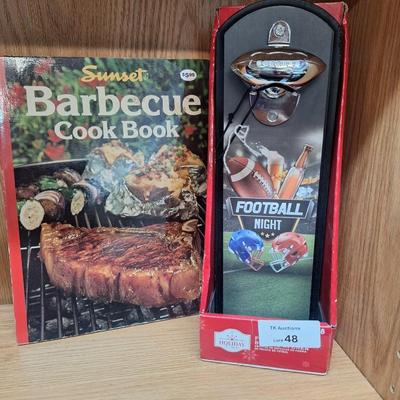 Football bottle opener and cookbook