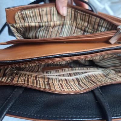 brown and black handbag