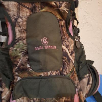 Pink and Camo Game winner backpack