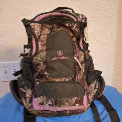Pink and Camo Game winner backpack
