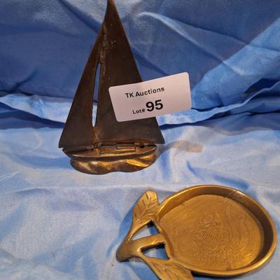 Brass sailboat and small apple trinket dish