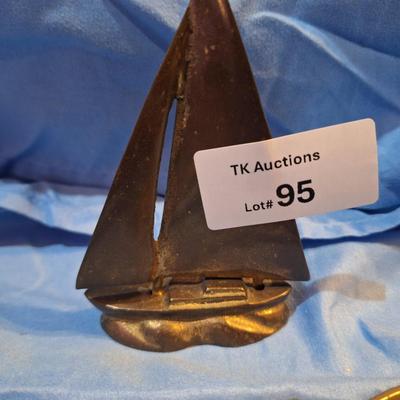Brass sailboat and small apple trinket dish