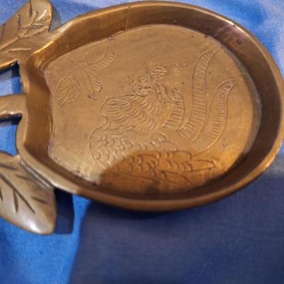 Brass sailboat and small apple trinket dish