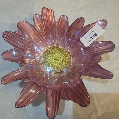 floral pink glass art bowl