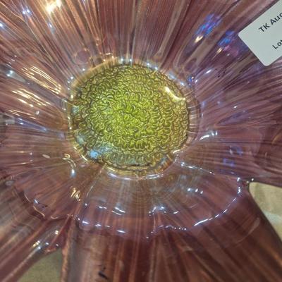 floral pink glass art bowl