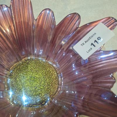 floral pink glass art bowl