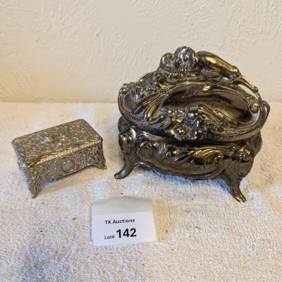2 Metal Felt lined trinket boxes