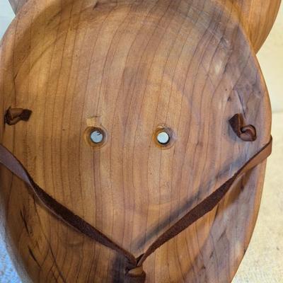 Hand carved redwood art mask with Antlers