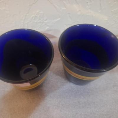 blue and yellow drinking glasses- blown glass