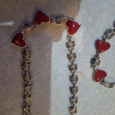 Jewelry set- necklace, bracelet and earrings, red hearts- Premiere designs