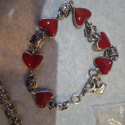 Jewelry set- necklace, bracelet and earrings, red hearts- Premiere designs