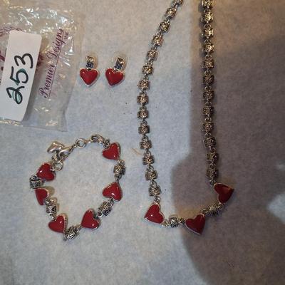 Jewelry set- necklace, bracelet and earrings, red hearts- Premiere designs
