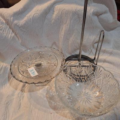 cake plate, bowl and paper towel holder