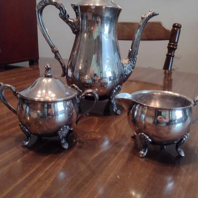 Leonard Silver Plated Coffee Pot, Creamer, and Covered Sugar Bowl