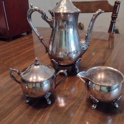 Leonard Silver Plated Coffee Pot, Creamer, and Covered Sugar Bowl