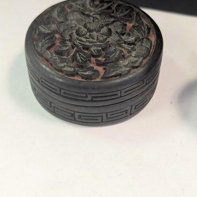 Vintage Chinese Hand Carved Lacquer Cinnabar Black & Red Box