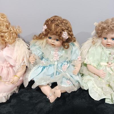 3 PORCELAIN WIMBLEDON ANGEL DOLLS BY LEXINGTON HALL