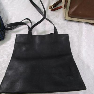 Sale Photo Thumbnail #202: Nine West is 12" tall x 4" deep at bottom x 9" wide; Black tote is 11" wide x 5" deep x 12" tall; Baggallini is 9-1/2" wide x 10" tall x 5" deep at bottom, sides are 6-1/2" wide