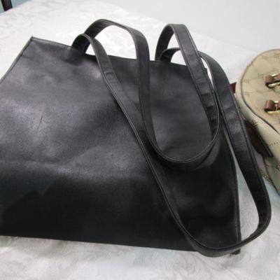 Sale Photo Thumbnail #201: Nine West is 12" tall x 4" deep at bottom x 9" wide; Black tote is 11" wide x 5" deep x 12" tall; Baggallini is 9-1/2" wide x 10" tall x 5" deep at bottom, sides are 6-1/2" wide