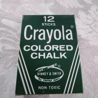 Sale Photo Thumbnail #459: Chalk is 12 sticks each (one box is white chalk, the other is colored), 64 pk of Crayola Crayons with sharpener