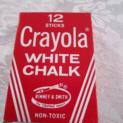 Sale Photo Thumbnail #460: Chalk is 12 sticks each (one box is white chalk, the other is colored), 64 pk of Crayola Crayons with sharpener