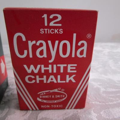 Sale Photo Thumbnail #470: Chalk is 12 sticks each (one box is white chalk, the other is colored), 64 pk of Crayola Crayons with sharpener