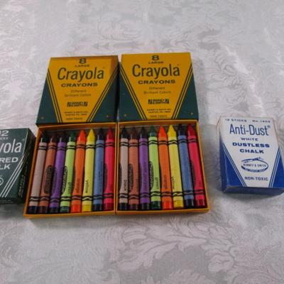 Sale Photo Thumbnail #477: Jumbo Crayons have 8 per box, Chalk is 12 sticks each (one box is white chalk, the other is colored),
