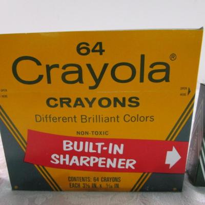 Sale Photo Thumbnail #485: Chalk is 12 sticks each (one box is white chalk, the other is colored), 64 pk of Crayola Crayons with sharpener