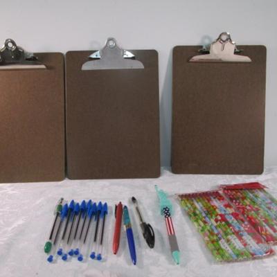 Sale Photo Thumbnail #559: 3 new clipboards, 2 new pkg of 12 pencils each, 13 pens