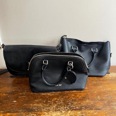 M498 Lot of Three Faux Leather Black/Gold Bags
