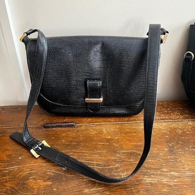 M498 Lot of Three Faux Leather Black/Gold Bags